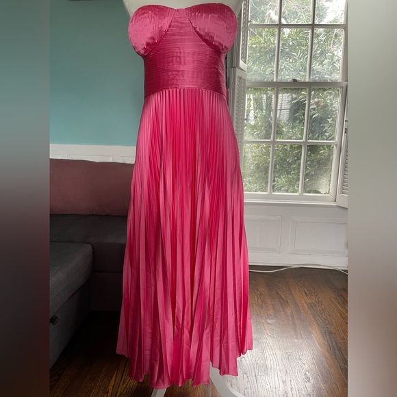 AMUR NWT Kin Pink Strapless Pleated Midi Valentine’s Prom Dress Size 12 - Picture 4 of 16